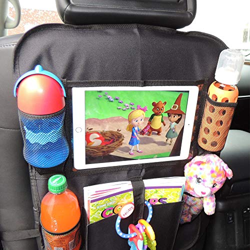 Autobull Multi-Pocket Back Seat Organizer 2-PACK with Clear iPad Tablet Pocket Kick Mat for Baby, Kids, Children and Road Trips