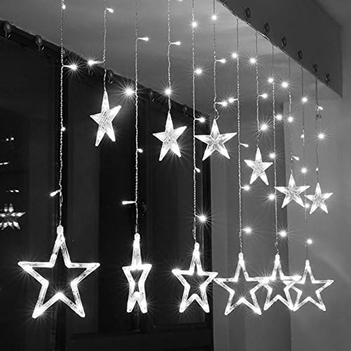 Star Curtain Lights,SUAVER 2M 138LED Curtain Lights with 12 Stars Battery Operated Fairy String Lights Outdoor/Indoor Decoration Lights for Christmas Wedding Party Bedroom Home Garden