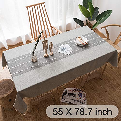 Tablecloth Rectangle,Fringed Lace, Thick, Cotton Linen, Wrinkle Free, Tassel Tablecloths Washable, Dining Table Cover for Kitchen Party,Modern,Classic,Vintage Style (Grey, 140x200cm(55x78.7inch))
