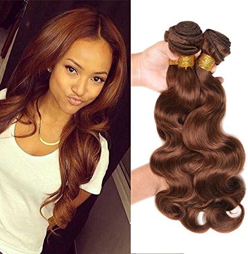 Fashion Lady Hair Peruvian Body Wave Weave Wefts Hair 3 Bundles Peruvian Virgin Remy Human Hair Extensions Deal With Mixed Lengths 10-24 Inch 100g/Bundle (12 14 16,Medium Auburn #30)