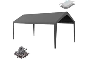 BIRODEKO 10x20 Carport Replacement Canopy Cover for Tent Top Garage Shelter Cover with Ball Bungees, 800D Oxford Replacement Cover Waterproof & UV Protection, Not Included Frame (Dark Gray)