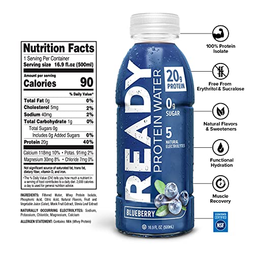 Ready Protein Water, 20g of Whey Protein Isolate, Sugar Free, Blueberry