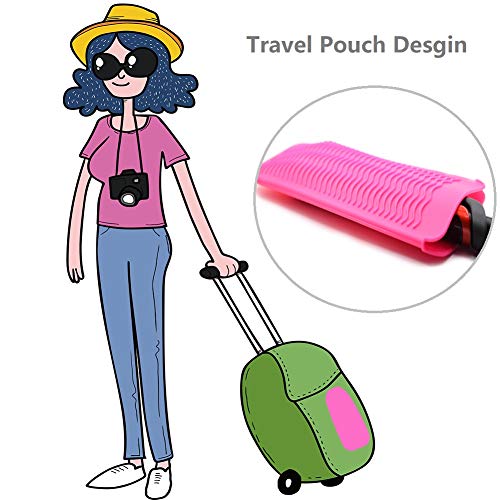 ZAXOP 2 Pack Heat Resistant Silicone Mat Pouch for Flat Iron, Curling Iron,Hair Straightener,Hair Curling Wands,Hot Hair Tools (GREY & HOT PINK)