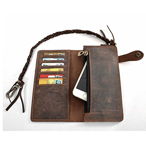 RS Vintage Men Leather Biker Long Chain Trucker Wallet Card Holder Checkbook Purse Dark Brown