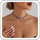 Zeshimb Rhinestone Heart Choker Necklace Black Cuban Link Chain Necklace Chunky Cuban Chain Heart Necklace Full Diamond CZ Love Heart Collarbone Necklace Jewelry for Women