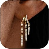 Gold Dangle Earrings for Women, 14k Gold Plated Stacked Triple Hoop Illusion Earrings Cubic Zirconia Huggie Earrings for Women Trendy