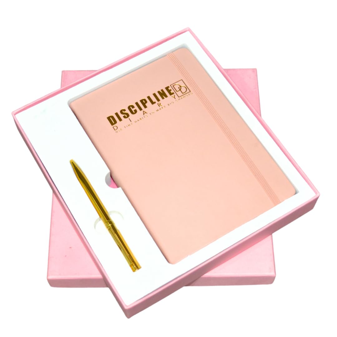 Discipline Diary 2025 Undated Year Week To View A5 Planner Journal Habit Tracker in Gift Box with Pen. Increase Productivity, Time Management & Achieve Your Goals. ADHD friendly. (Pink)