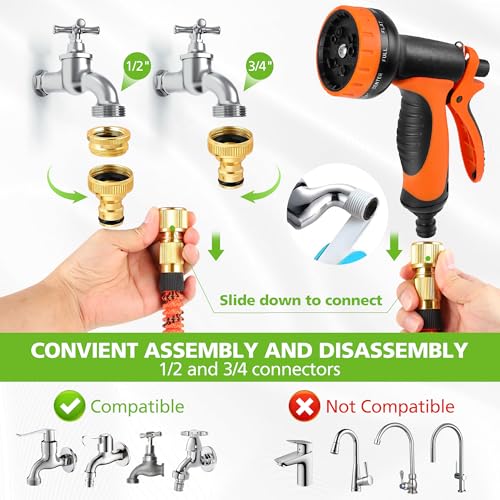 BoriYa Hose Pipe - Upgraded Expandable Garden Hoses 100ft 30m,Stretchy Hosepipe with Spray Gun,Expanding No-Kink Magic Hose with Metal Connectors,Flexible Water Hos for Garden,Pet & Car Cleaing