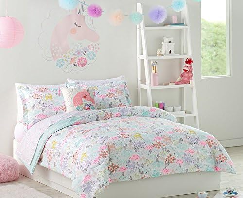 Pastel Unicorns &amp; Flowers Girls Full Comforter Set (7 Piece Bed In A Bag) + HOMEMADE WAX MELT