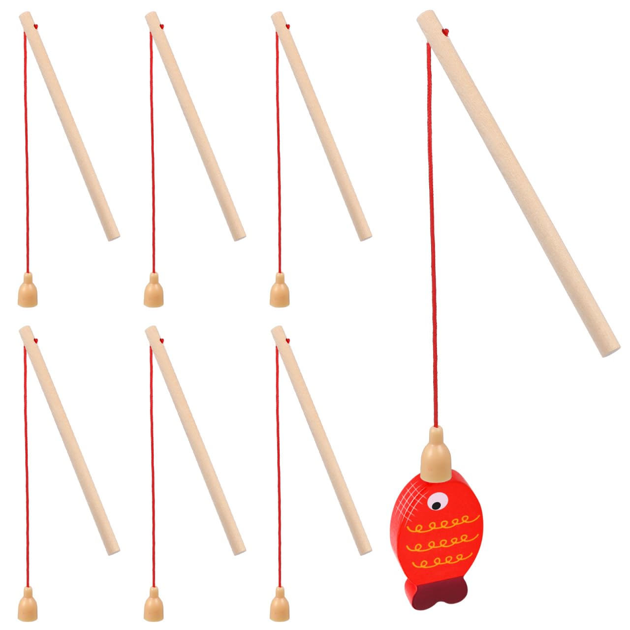 TOYANDONA 8pcs Wooden Magnet Poles Fishing Rod Cat Teaser Wand Toy for Girl Boy Kids Magnetic Fishing Games Pool Activity Accessory,14.8X0.7X0.7CM,ZB835T80499XC