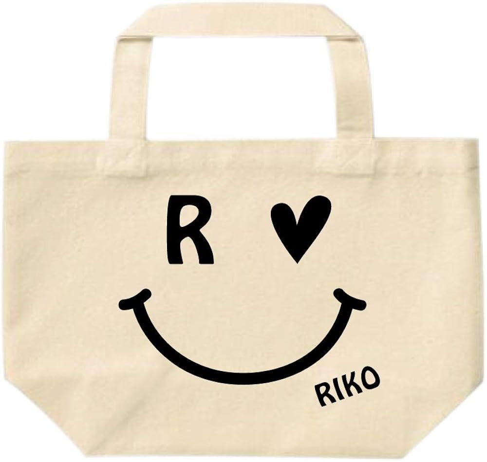 Amazon イニシャル お名前入り トートバッグ スマイル柄 Sサイズ Ts395 ハートマーク おしゃれな名入れギフト プレゼント トートバッグ