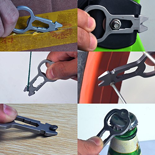 Keychain Multi-Tool EDC Mini-Tool 10-in-1 Key Tool (Bottle Opener Nail Puller Bicycle Tool Box Opener Screw Driver Cord Cutter 7/8/10mm Wrench) Stainless Steel (key chain size, silver)