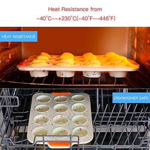 Meichu Non-stick Bake Molds Silicone Bakeware Set of 6, 1 Silicone Muffin Pan 12 Cup, 1 Madeleine Pan 12 cup, 1 Baguette Pan 8 cup, 1 Toast Loaf Pan, 1 Round Cake Pan and 1 Square Cake Pan (Colorful) - Thumbnail 4