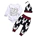 3PCs Baby Boys Little Brother Arrows Romper+Long Deer Pant+Hat Outfits Set (White, 0-6Months)