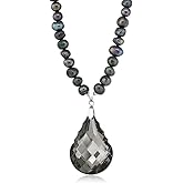 Gem Stone King Black Dyed Cultured Freshwater Pearl Faceted Pendant Necklace 16 Inch with 2 Inch Extender