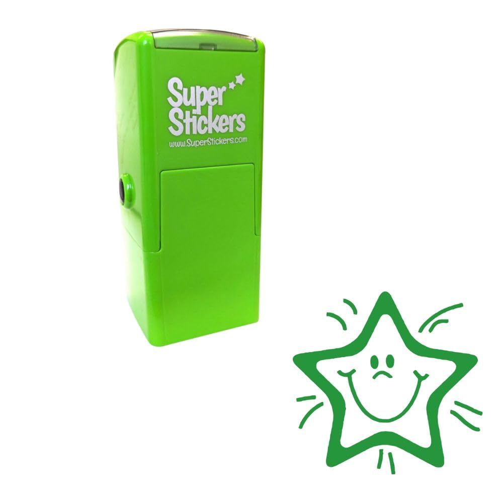 SuperStickers Smiley Star Pre Inked Stamper for teachers - Green. Positive Stamp for Marking.