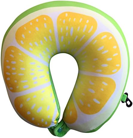 Superi Fruit Microbead Neck Pillow Soft U Shaped Cushion for Airplane Travel Sleeping and Cervical Support Yellow Lemon
