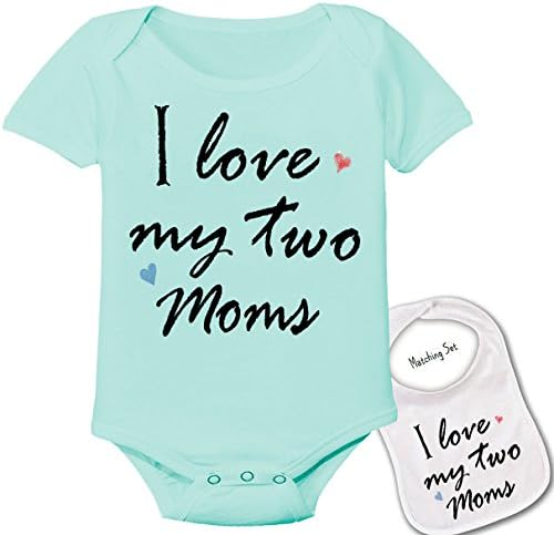 " I Love my two moms " Gay Custom Boutique Baby bodysuit onesie & Matching bib