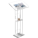 Acrylic Podium Stand, 43.5" Clear Lectern Pulpit for Church &amp; Classroom, Adjustable Angle Reading Surface with Heavy Metal Base, Floor Standing Podium for Weddings, Speech &amp; Office