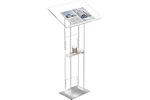 KORETECH Podium Stand, Lecterns & Podiums, Acrylic Adjustable Angles with Metal Base, Podium for Church, Weddings, Classroom, Speech, 24" L x 16" W x 43.5" H (Clear)