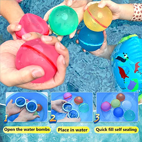 Reusable Water Balloons, Quick Fill Self Sealing Refillable Water Balls for Kids, Water