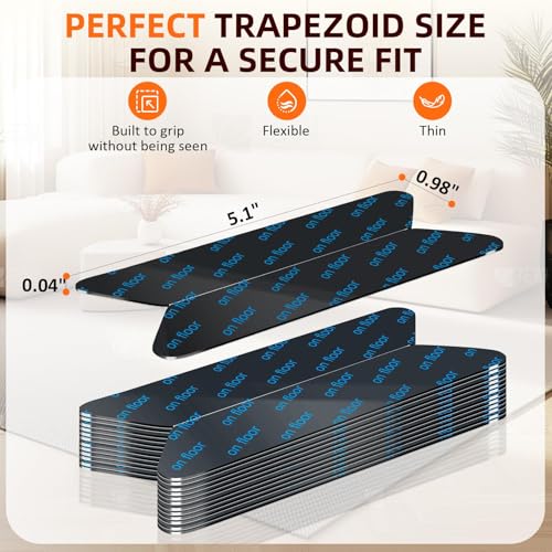 Rug Gripper, Non-Slip Carpet Tape, Reusable Washable Rug Tape, Anti-Curling Rug Pads for Hardwood & Tile Floors (24PCS)