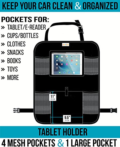 Zohzo Car Back Seat Organizer With Tablet Holder - Touch Screen Pocket for Android & iOS Tablets up to 10.5" - Multipurpose Use as Auto Seat Back Protector, Kick Mat, Car Organizer - Thumbnail 4