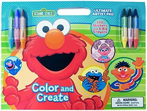 Ultimate Artist Pad Sesame Street Color &amp; Create Stickers 6 Double Sided Crayons 12 Colors