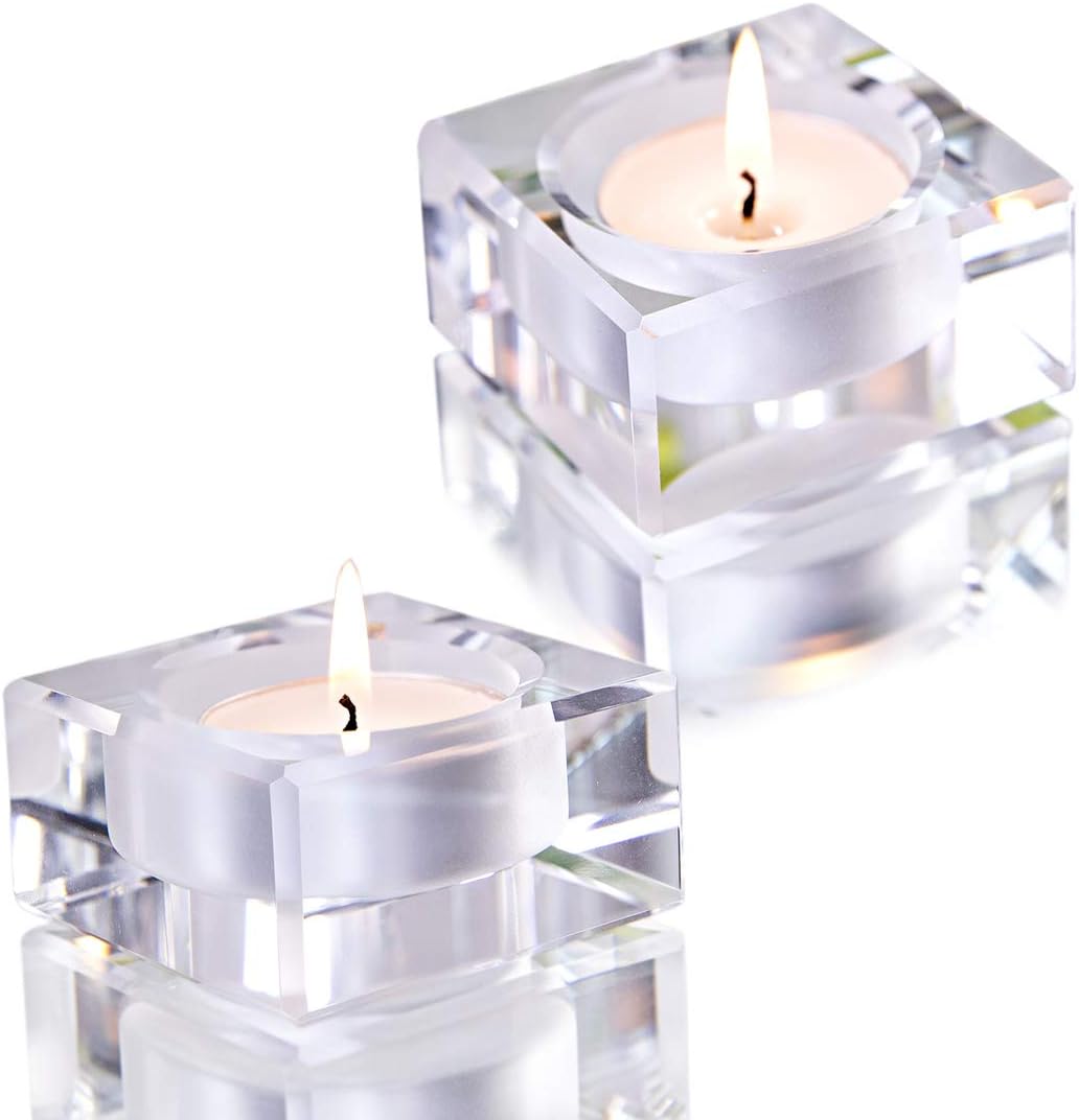 2 Pack Square Tealight Candle Holders Dinner Table Decor for Home: Kitchen & Dining