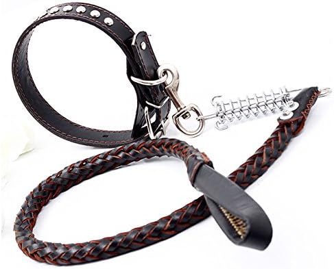 Genuine Cow Leather Dog Leash 4 FT Long for Large Size Dogs Pets Running and Walking Leash Durable and Adjustable (Black)