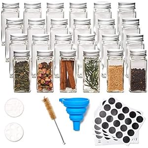 EZOWare 24 fles vierkant glas kruidenpotjes set, 120 ml lege helder kruiden organizer kit met luchtdichte aluminium dop…