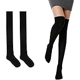 Xyembu 2 Pairs Thigh High Socks Women Non Slip Thigh High Socks Cotton Soft Knee Long Stockings Women Leg Warmers Fashion Tube Stockings above Knee Cosplay Sock