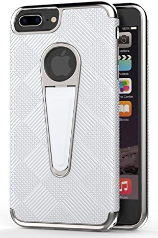 Elech iPhone 7 Plus Case, [Friction &amp; Drop Tested] Lightweight Slim Anti-slip Plaid Shockproof Anti-Scratch Anti-fingerprint Protective Cover Case with Foldable Kickstand for iPhone 7 Plus (Silver)
