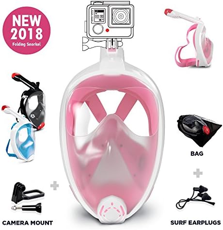 Full Face Snorkel Mask - Snorkel Set - NEW m. 2017 - Scuba Mask - Best Diving Mask with GoPro Adapter - Seaview 180 Panoramic Snorkel Mask - Anti Fog Snorkeling Mask - Swim Mask for Women Men Youth