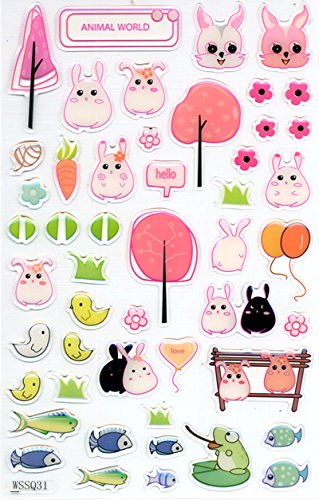 Gel Dimensional Stickers - Cute Kawaii Bunny & Fish
