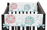 Baby Crib Side Rail Guard Covers for Modern Turquoise and Coral Emma Bedding Collection