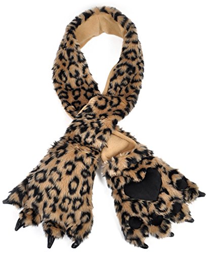 Animal Fur Scarf with Paw Mitten (Brown Leopard)
