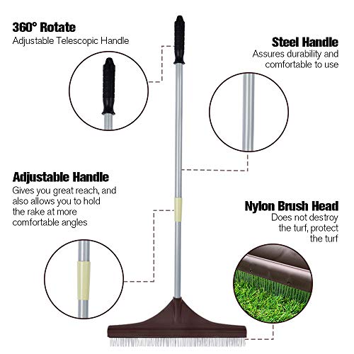 Winslow&Ross Artificial Turf Rake Grass Broom with Adjustable Steel Telescope Handle 32 to 52