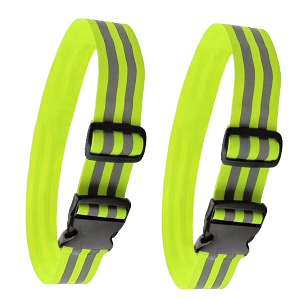 CaiHuaEr 2 Pcs High Visibility Reflective Belt, Elastic Running Belt Reflective Waist Belt Hi Viz Sash Belt Neon Reflective Band Hi Vis Belt for Children Adult Jogging Walking Biking Night Safety