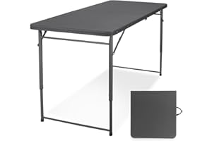 Byliable Folding Table 4 Foot, Portable Plastic Card Heavy Duty Fold-in-Half Small Foldable Table, Indoor Outdoor Adjustable Height Folding Table with Carrying Handle for Picnic, Camping, Party, Grey
