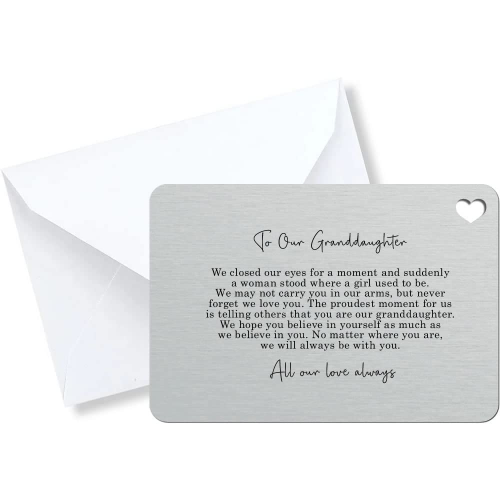 To Our Granddaughter Sentimental Poem Silver Metal Wallet Card (With Heart Cut Out)
