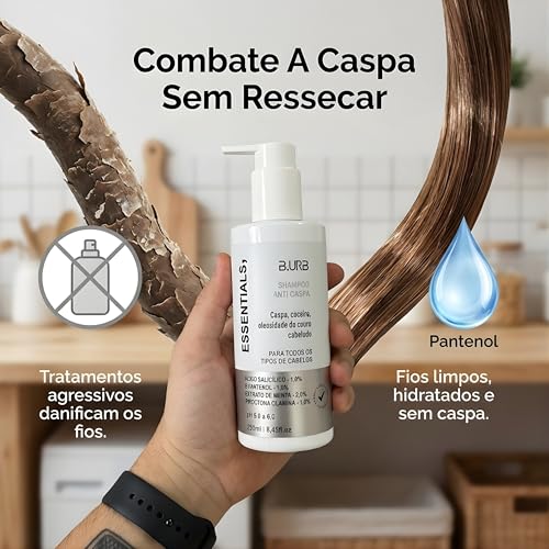 B.URB Essentials Shampoo Anti Caspa Tratamento Para Dermatite Seborreica Dermocosmético Capilar Profissional Com Piroctona Olamina pH Balanceado Higienizador Purificante Refrescante