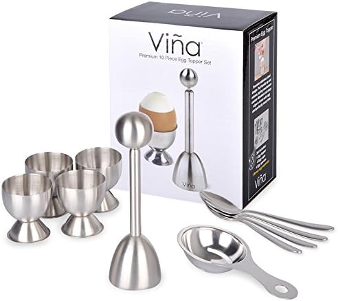 Vina 10 Piece Egg Cracker Topper Stainless Steel Tool Set, Includes: Egg Topper Shell Remover, Egg Cups, Egg Spoons and Egg Separator
