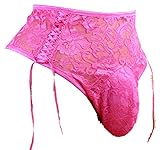 SISSY pouch panties men's silky lace bikini briefs underwear sexy for men (L, pink)