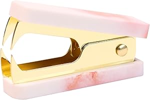 KOQYE Staple Remover Pink Marble Staple Remover Tool Portable Mini Gold Steel Jaw Style Staple Puller with Lock, Office Desk Organizers and Accessories (Pink Marble)