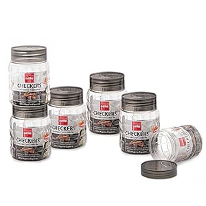 Cello Checkers Plastic PET Canister Set, 300ml, Set of 6, Clear