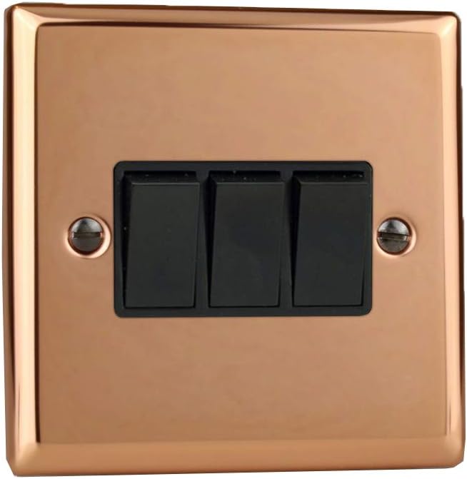 Varilight 3-Gang 10A 1- or 2-Way Rocker Switch Polished Copper