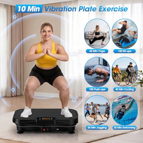 Furaso Vibration Plate Exercise Machine, Bluetooth Vibration Plate for Lymphatic Drainage Weight Loss, 200 Speed Level, 450 Lbs Capacity Vibrating Platform Workout Equipment for Home Women Men, Black