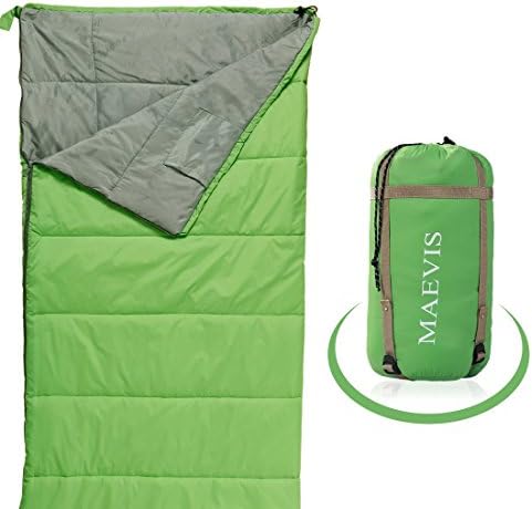 Maevis all Season 330GSM Sleeping Bag Envelope Mummy Lightweight Portable Waterproof with Compresshion Bag - Fit for Camping Hiking Traveling &amp; Outdoor (Green, Rectangular)