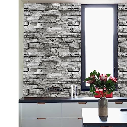 Yancorp 10ft Peel and Stick Wallpaper Light Grey Stone Brick Wallpaper